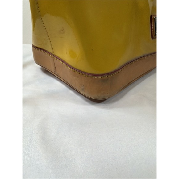 Dooney & Bourke Darcy Satchel Yellow Patent Leather Tan Leather Crossbody Bag - Picture 9 of 16